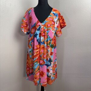 Shop‎ The Mint Dress Women's Large Colorful Floral Babydoll V-Neck Tie Back Boho